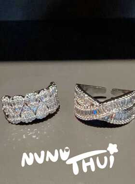 珠宝 婚饰套装 蜂巢蕾丝T钻花瓣戒指 简约高级 交叉T钻戒指 指环
