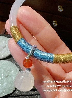 荔枝冻白玉髓手镯 水灵水灵 冰透白玉髓 编织玛瑙莲蓬手镯 叠戴