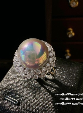 鱼姬炫彩太阳花马贝项链 大溪地银蓝光海水珍珠 圆盘锆石戒指饰品