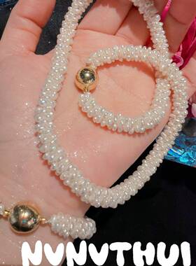 珠宝婚饰套装 毛毛虫淡水珍珠项链 手工编制高端天然珍珠颈链手链