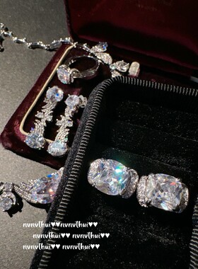 意大利复古皇冠宝石项链 Vintage镀18K金 鸽子蛋蜂巢锆石耳环戒指