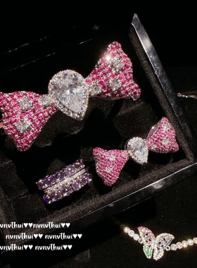 意大利复古 胭脂粉蝴蝶结宝石手镯 金运满蝶 彩宝锆石项链 套装