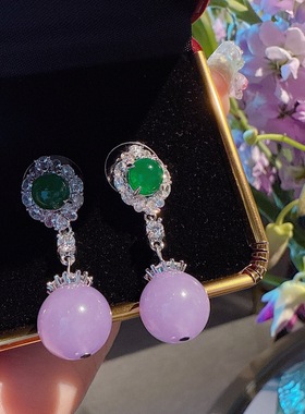 珠宝 水沫玉紫罗兰垫色串珠晚宴套链 腰缠万贯冰冰翡翠色手链套装