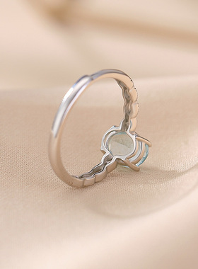 山予棠S925纯银海蓝宝戒指精致切面蛋面气质轻奢百搭通勤女银指环