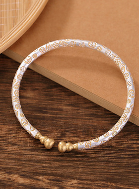 山予棠S999.9足银描金葫芦吉言相伴文字中式国风开口手镯