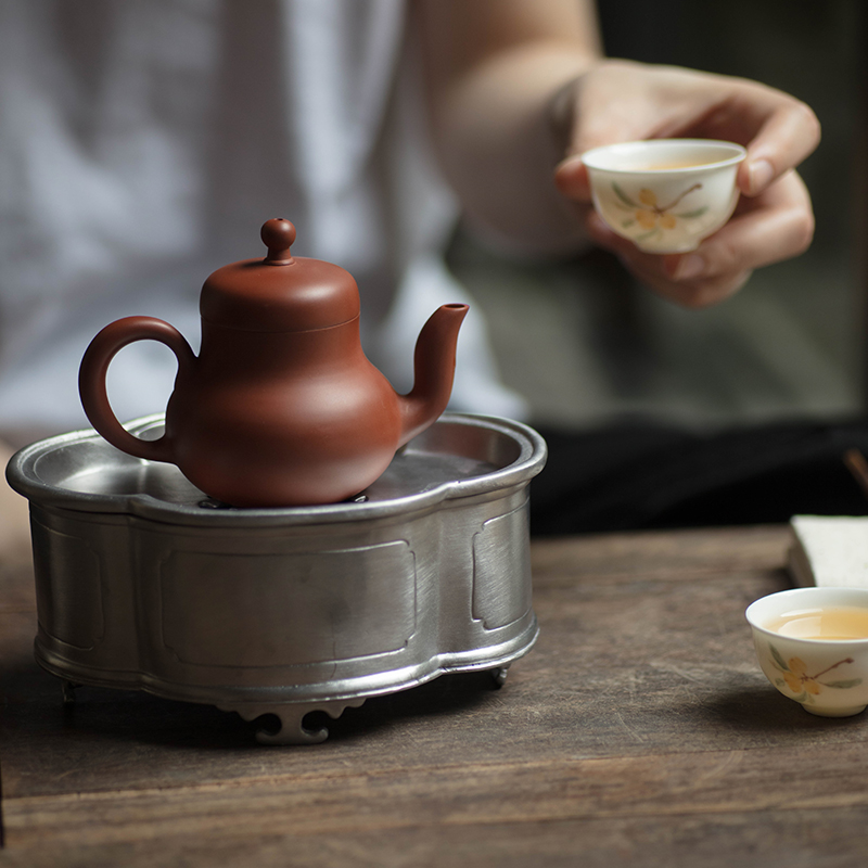 功夫道潮汕锡茶船功夫茶具中式圆形家用复古蓄水壶承老式潮阳茶盘