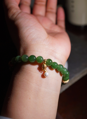 【一物一图】8mm老坑和田玉碧玉 单圈手串～16手围