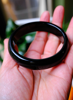 【一物一图】极黑的新疆和田玉塔青手镯～内径58.8mm～自家开料