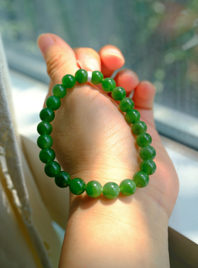 【一物一图】7.8mm和田玉碧玉单圈手串～高品质无黑点～16手围