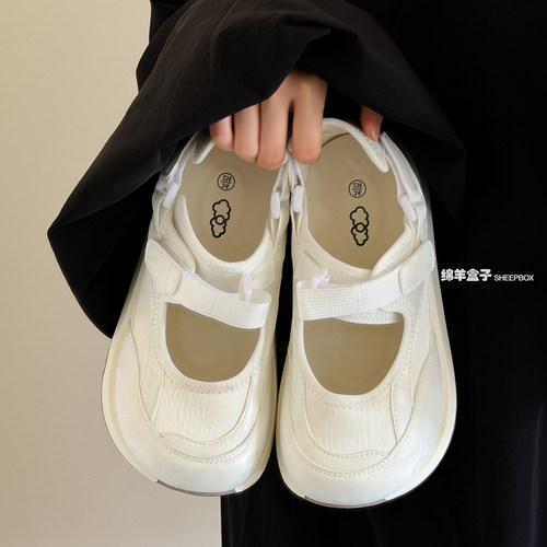 绵羊盒子厚底休闲鞋子女2026新款小白鞋夏不累脚绝美凉单鞋配裙子 - 图0