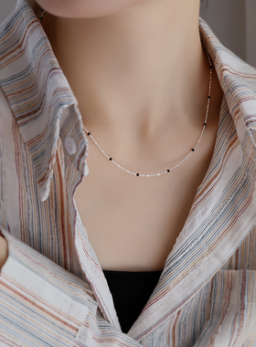 银奥925纯银黑色豆豆项链