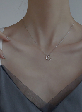 925纯银星月项链女潮ins锁骨链