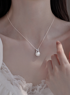 925纯银蝴蝶结珍珠项链