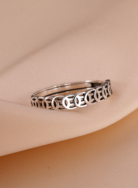 银奥女925纯银铜钱戒指