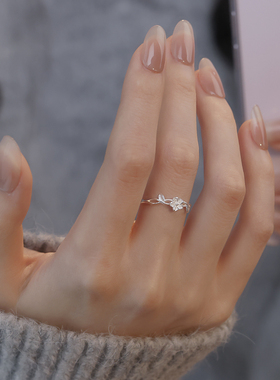 999足银花朵女士食指戒轻奢