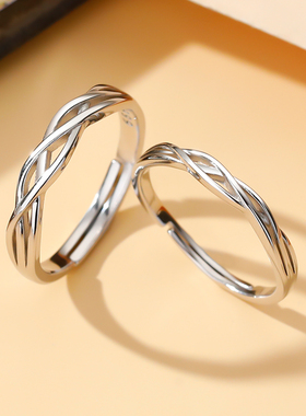 999纯银情侣款戒指一对时尚小众设计素圈食指戒个性求婚对戒指环
