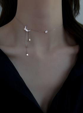 925纯银项链星星月亮女