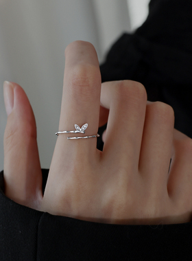 925纯银竹节戒指女小众设计食指戒时尚个性独特开口调节指环戒子