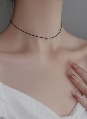 925银黑色圆珠高级感锁骨链