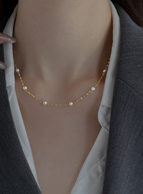 银奥纯银仿珍珠项链锁骨链