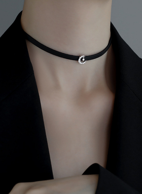 银奥纯银黑色项圈锁骨链