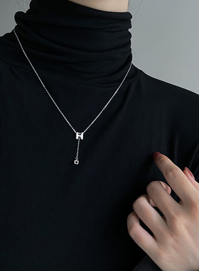 925纯银H字母毛衣链女秋季