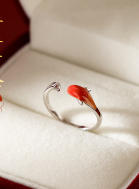 925纯银红色福运锦鲤戒指