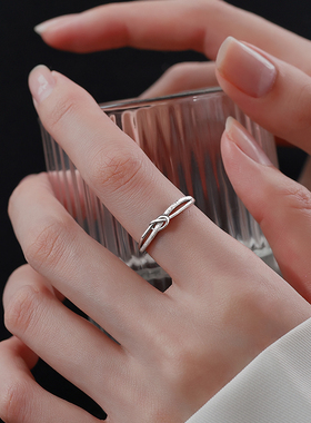 银奥女925纯银戒指打结爱心