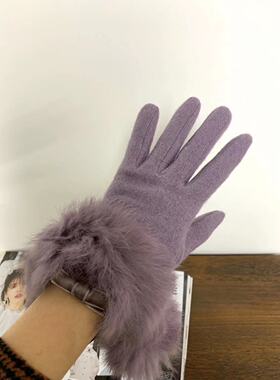 日本粉红色羊毛保暖手套新品