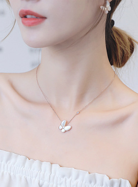 贝母蝴蝶微镶锆石生日礼物锁骨链