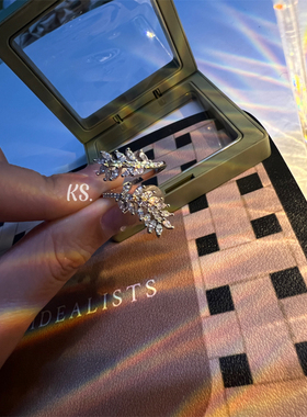 清冷感女神满钻微镶气质简约精致枝叶缠绕食指戒指女麦穗大麦水钻