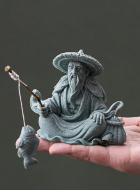 鱼缸造景姜子牙钓鱼老翁桌面摆件园艺盆景鱼翁垂钓趣味小摆件饰品