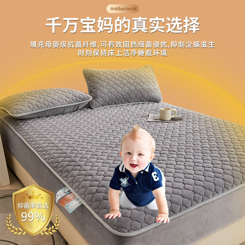 牛奶绒夹棉床笠罩冬季加绒床罩床垫保护罩2026新款加厚床单床套罩 - 图1