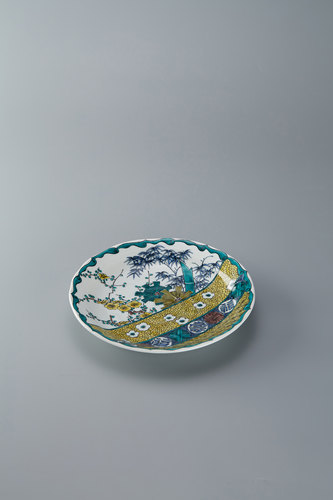 日本进口 九谷烧古九谷风盘子 日式餐具餐盘果盘汤盘复古圆形盘子 - 图0