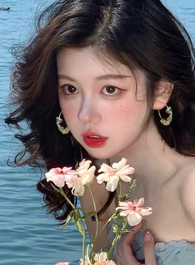 夏日多巴胺彩色水晶串珠耳圈女