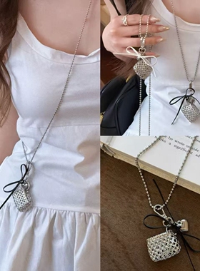 韩系银色爱心丝带编织项链