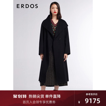 (Pure Cashmere Coat) ERDOS Collar Horn Sleeves Long-Double-sided Fur Coats Women Black Commute 100 hitch
