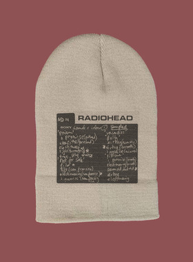 radiohead KID A电台司令复古裂纹印花毛线冷帽男女大头围帽子