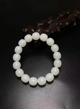 天然新疆和田玉且末料白玉老型珠手串手链直径12/11MM