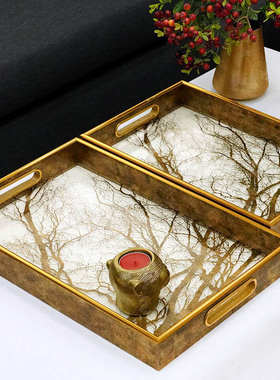 北欧现代咖色树枝图艺术装饰托盘 设计师软装收纳盘茶盘轻奢精致
