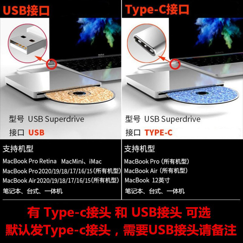 type-c苹果笔记本电脑MacBook外置光驱盒外接CD/DVD刻录机USB通用 - 图1