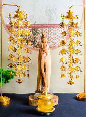 铝鎏金立式璎珞金莲花佛前供花供具宝盖供佛幢幡佛堂寺庙摆件装饰