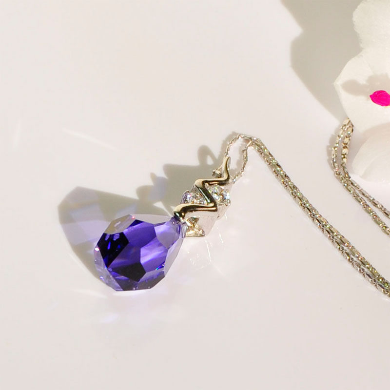 奢华洛世奇女紫色水滴银链原创吊坠 馨秀 金织坊首饰项链