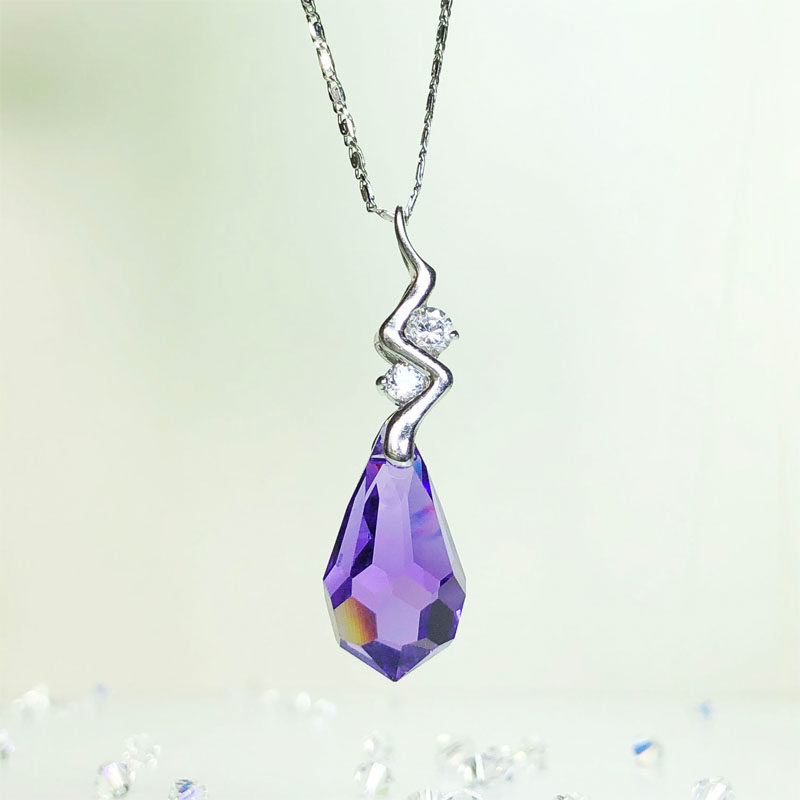 奢华洛世奇女紫色水滴银链原创吊坠 馨秀 金织坊首饰项链