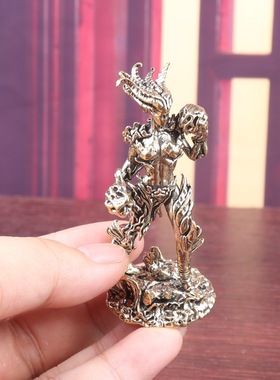 纯黄铜招财麒麟踏祥云火麒麟复古老物件居家装饰茶宠工艺品小摆件