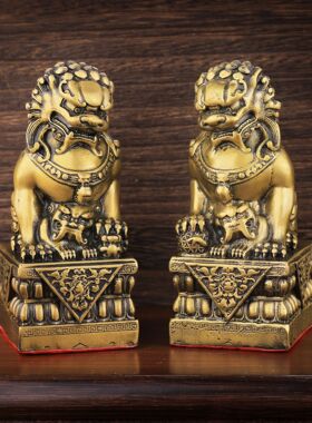 铜臻黄铜狮子摆件一对北京狮铜狮子大号宫门狮中式门口玄关