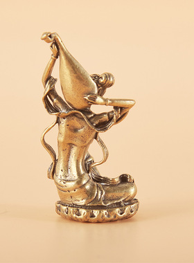 复古黄铜敦煌飞天女神像桌面摆件反弹琵琶仕女铜像茶宠工艺品饰品