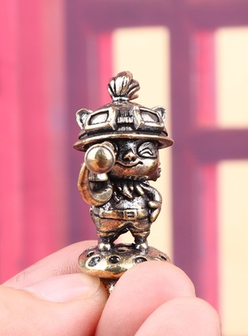 纯黄铜迅捷斥候提莫LOL手办创意玩偶复古装饰桌面茶宠工艺品摆件