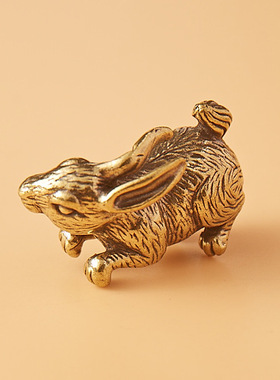 OTHER摆件黄铜十二生肖兔子小摆件汽车摆件桌面装饰品办公桌面