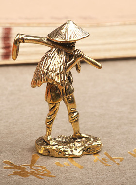 纯黄铜山下锄地老农沙盘微景观造景模型玩具摆件小人多肉盆景装饰